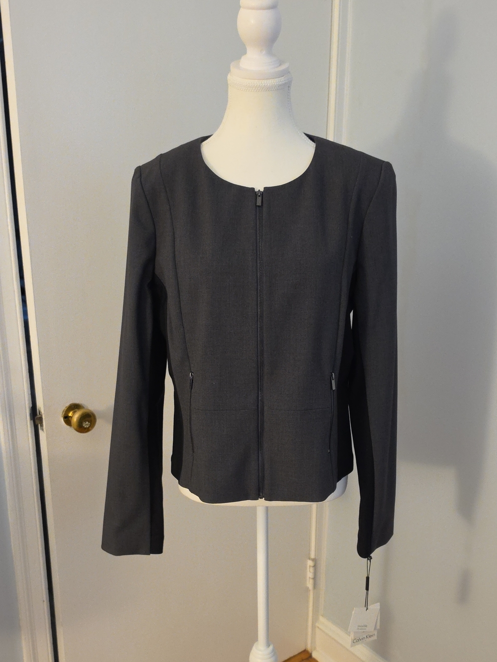 Calvin Klein Size 14 Gray and Black Collarless Blazer New with Tags